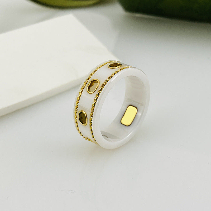 Bee Planet Ceramic Trendy Unique Couple Black Rings