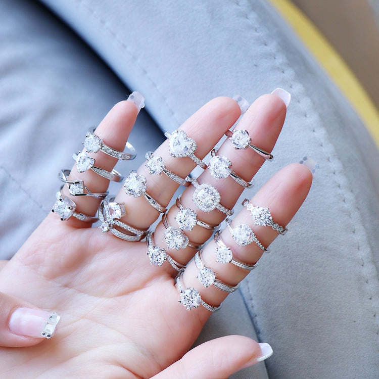 Sterling Sier Simple Couple Moissanite Diamond Rings