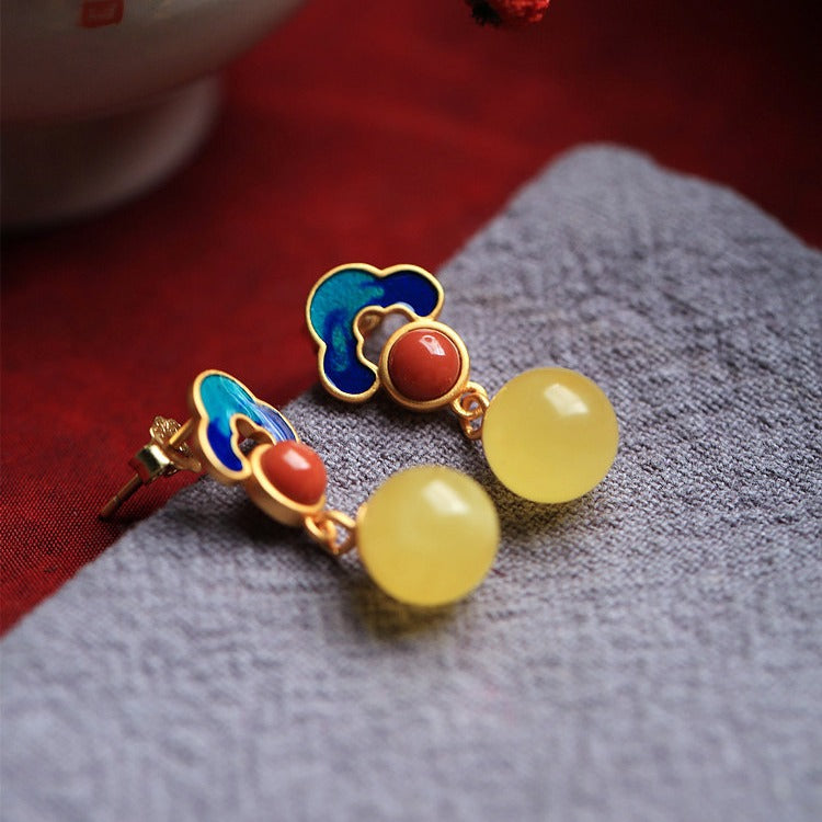 Women's Sier National Style Element Enamel Vintage Earrings