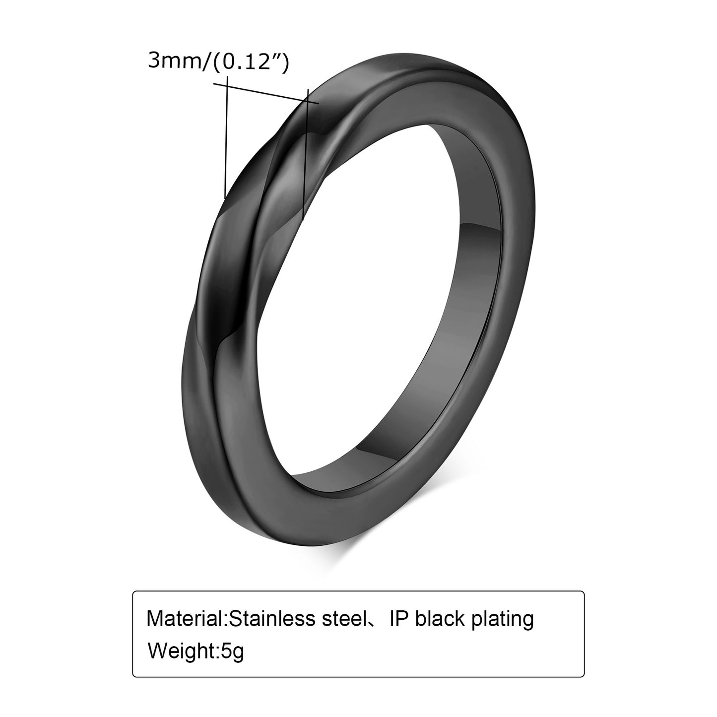 Men's Steel Mobius Black Simple Plain Fashion Rings