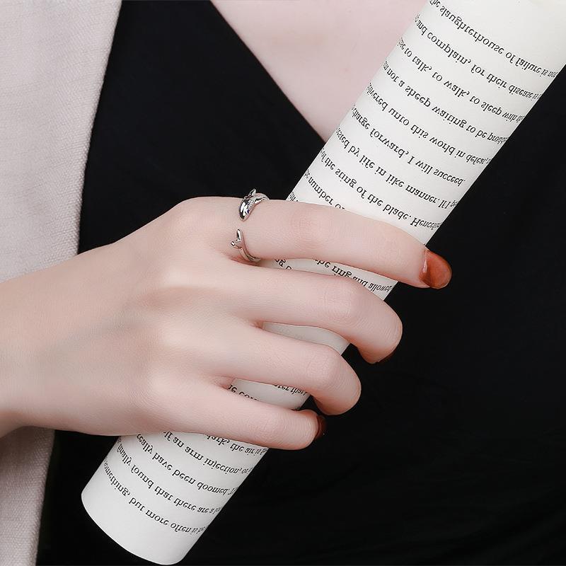 Women's & Men's Shark Open Creative Personality Sier Plated Rings