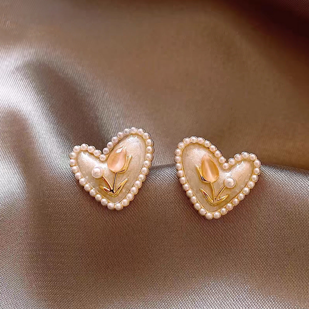 Heart Sterling Sier Needle High-grade Exquisite Earrings