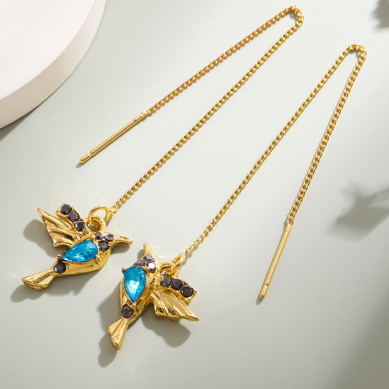 Glamorous Versatile Bird Red Blue Diamond Earrings