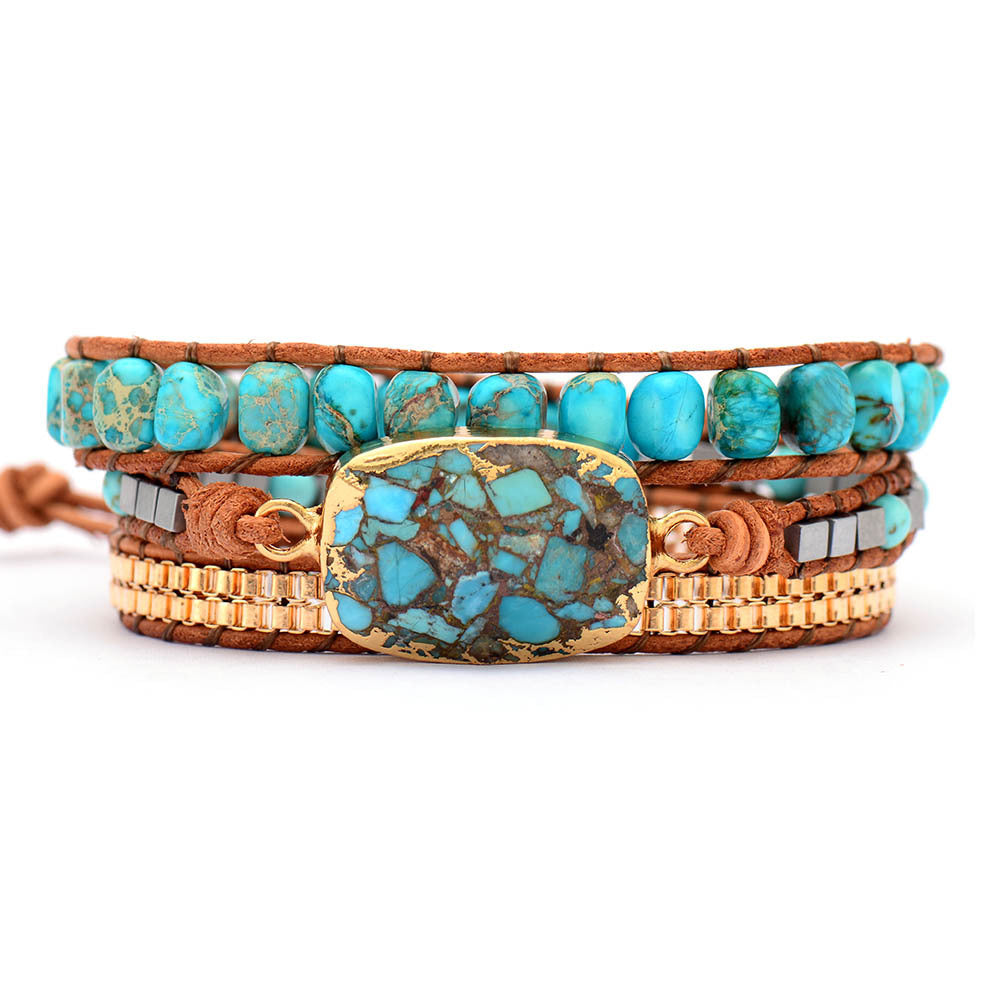Bohemian Style Cut Angle Turquoise Ornament Bracelets