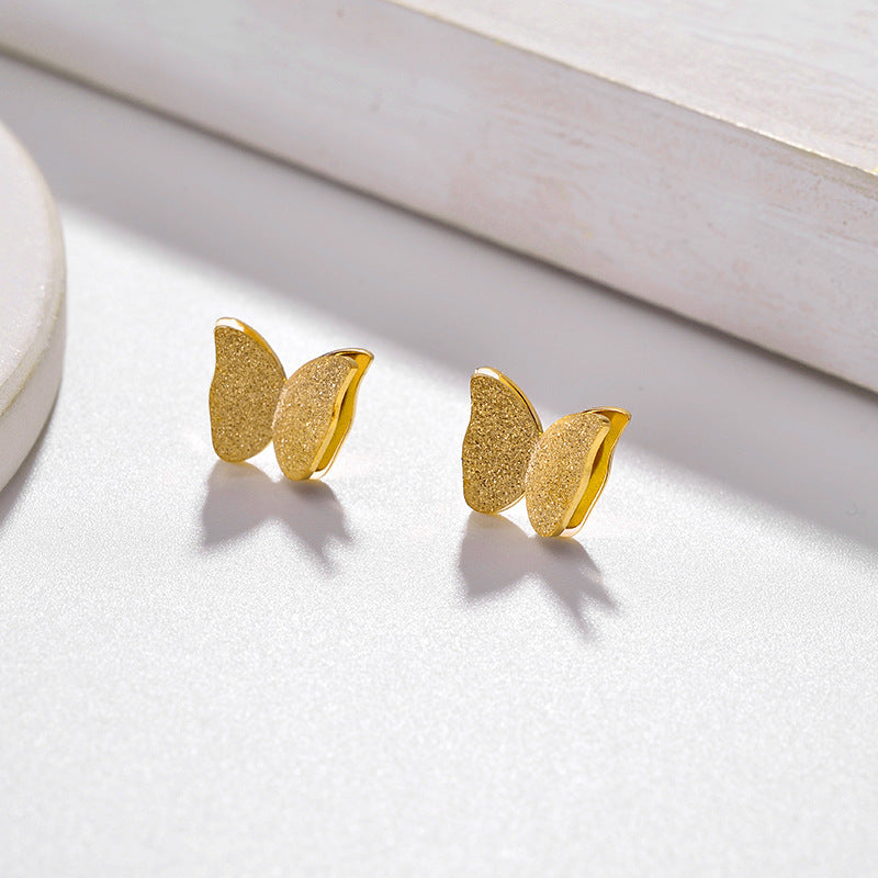 Frosted Butterfly Korean Fashion Rose Gold Plated Earrings