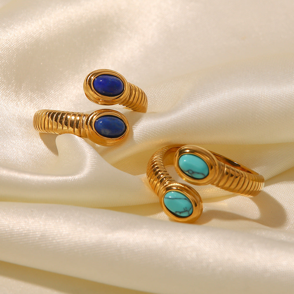 Style Gold-plated Thread Inlaid Lapis Serpentine Rings