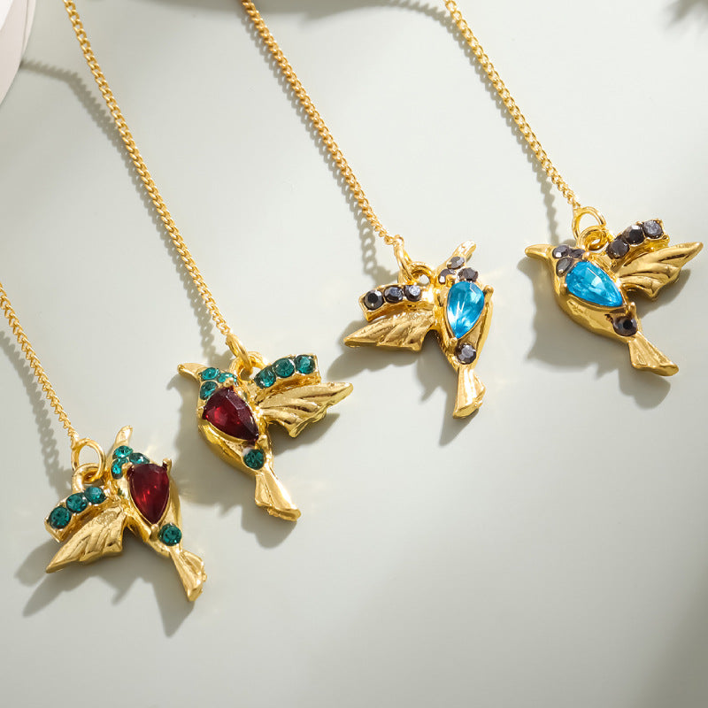 Glamorous Versatile Bird Red Blue Diamond Earrings