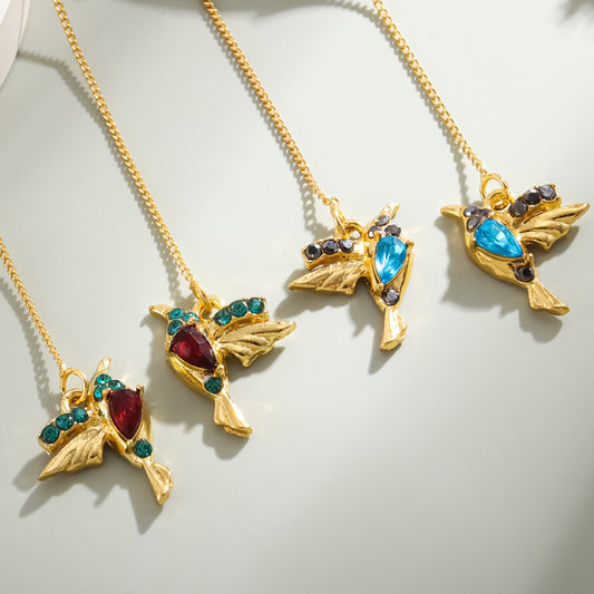 Glamorous Versatile Bird Red Blue Diamond Earrings