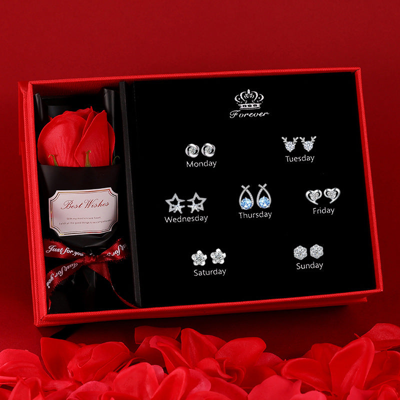 Needle Week Suit Micro Inlaid Zircon Fashion Valentine's Earrings