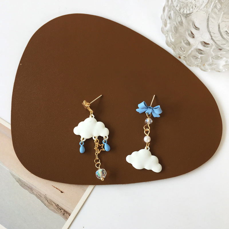 Sier Needle Cute Tassel Bow Sweet Earrings