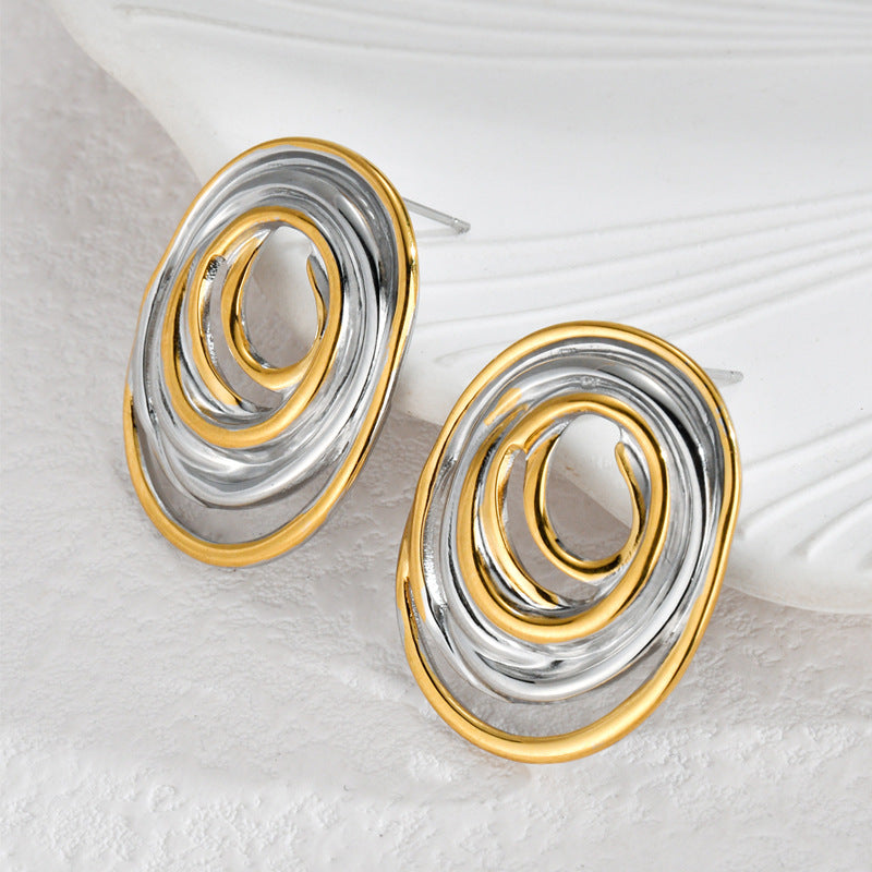 Fashion Oval Line Gold Two-tone Temperament Earrings