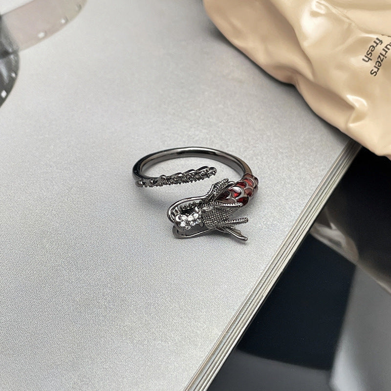 Dark Personality Red Diamond Open Twin Rings