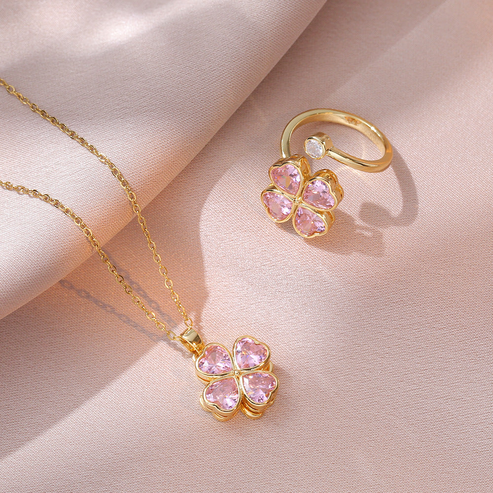Hearts Zircon Flower Niche Rotating Design Pendants
