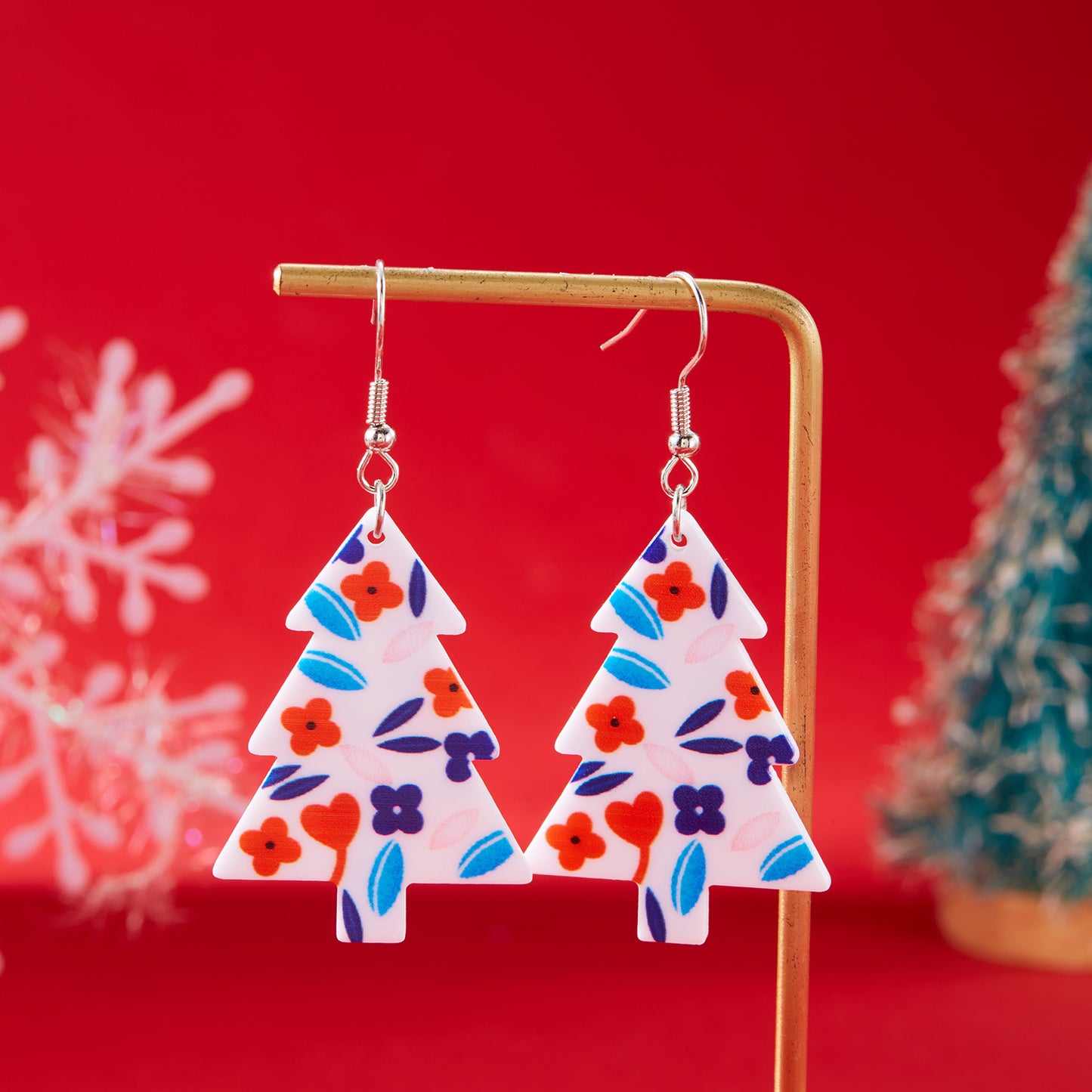 Christmas Tree Fashion Hat Acrylic Printed Earrings