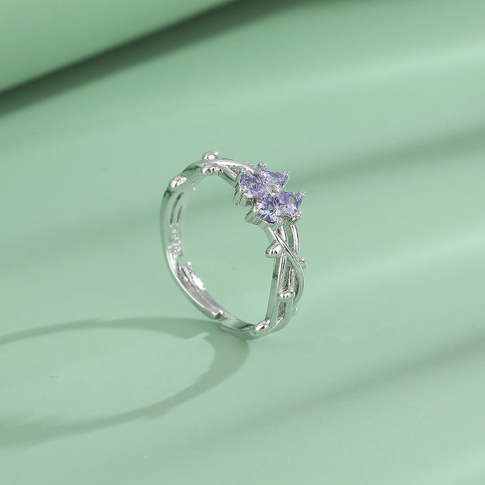 Zircon Clover Super Flash Love Index Rings