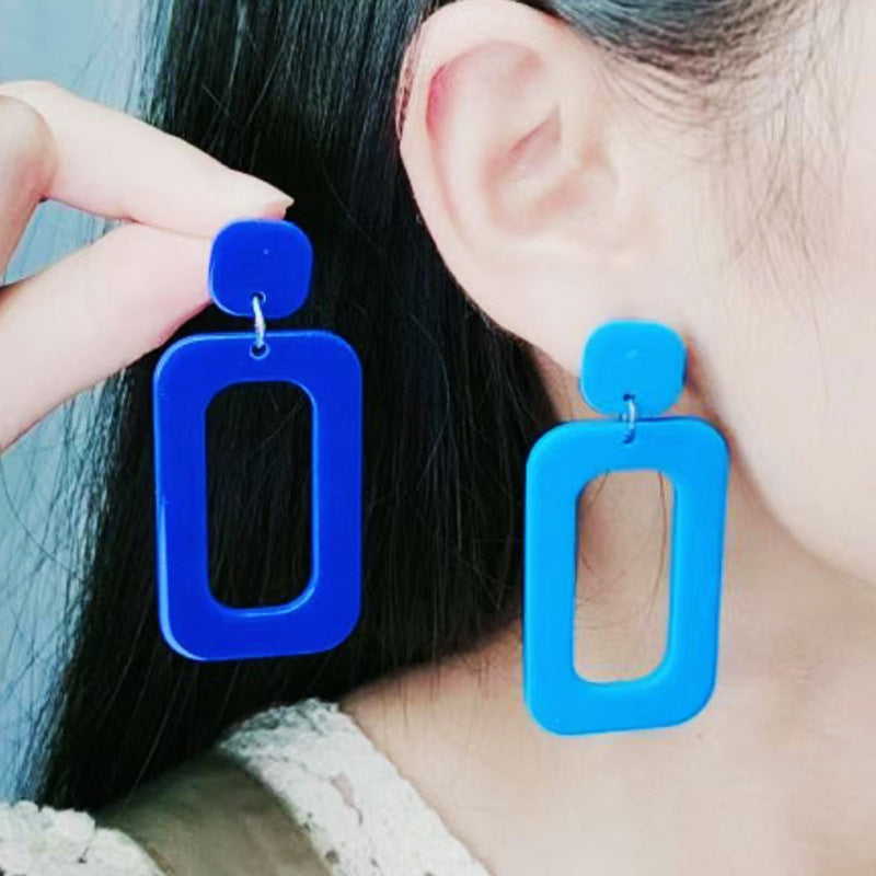Women's Rectangular Hollow Ear Fashion Simple Personality Fluorescent Color Rings