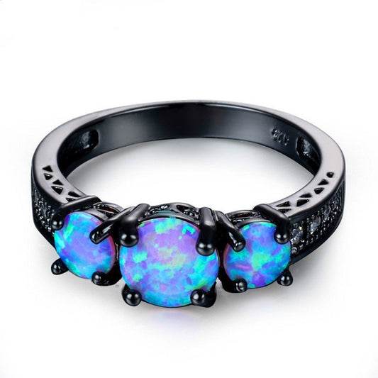 Fashion Black Gold Blue Opal Personality Rings