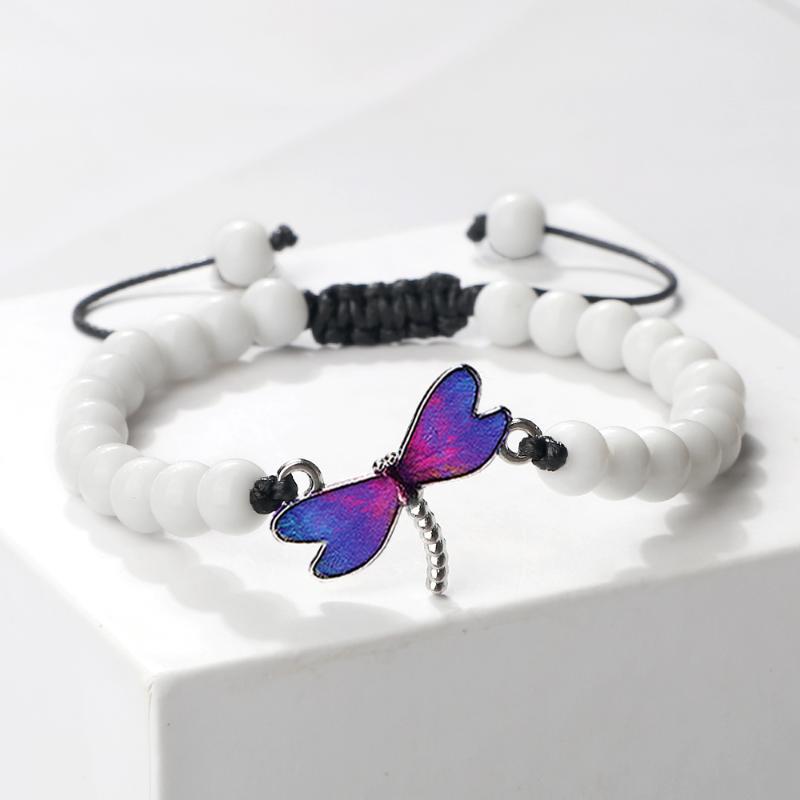 Women's & Men's Vintage Blue Dragonfly Black Cord Woven White Bracelets