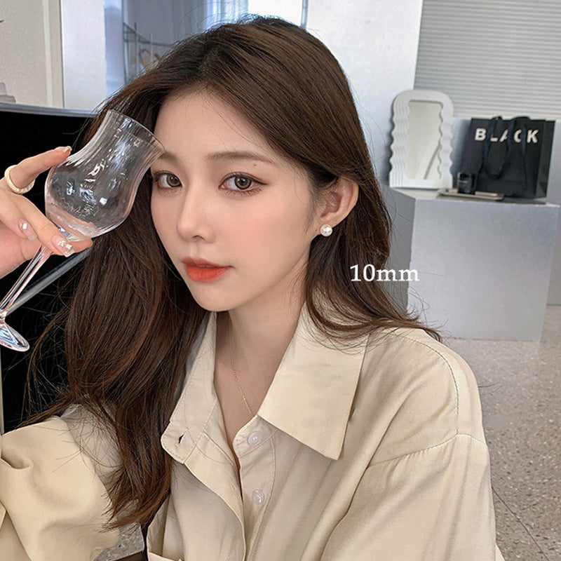 Women's Trendy Simple Sier Pearl Niche Design High Earrings