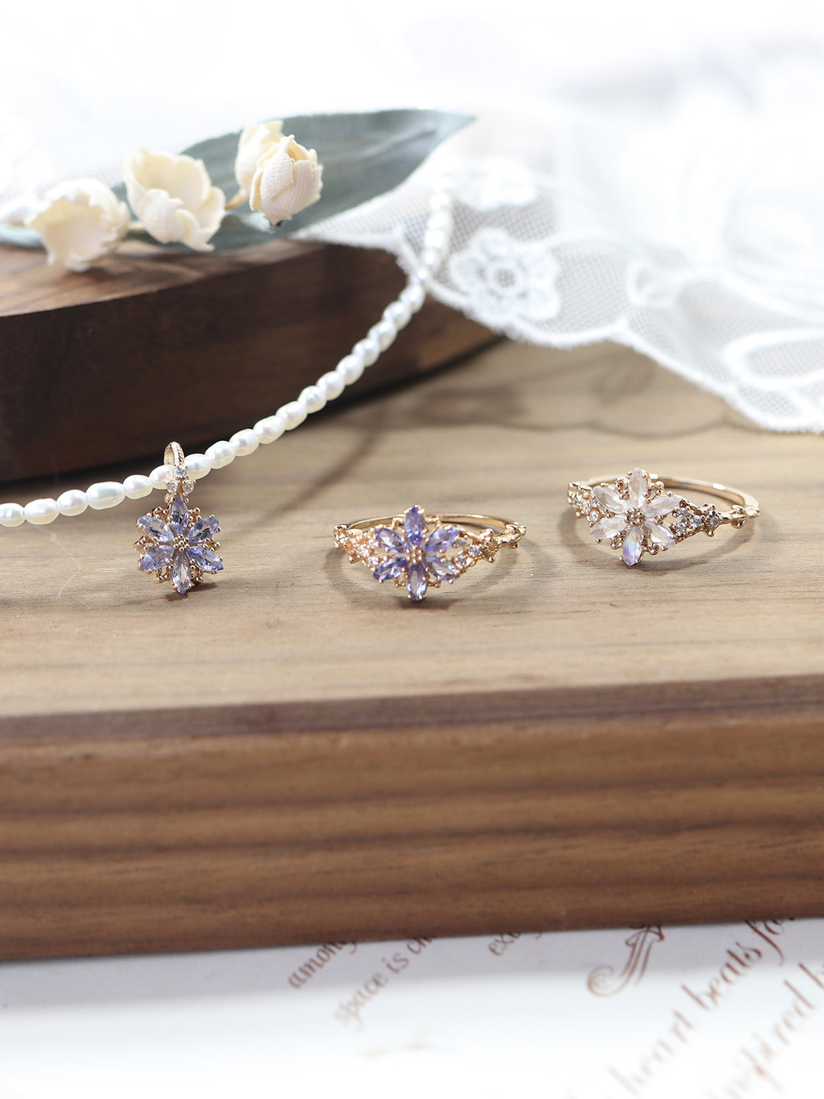 Limited Snowflake Snow Mowing Moonstone Tan Rings