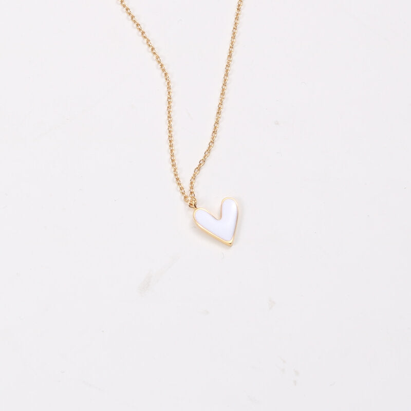 Peach Heart White Enamel Titanium Steel Necklaces