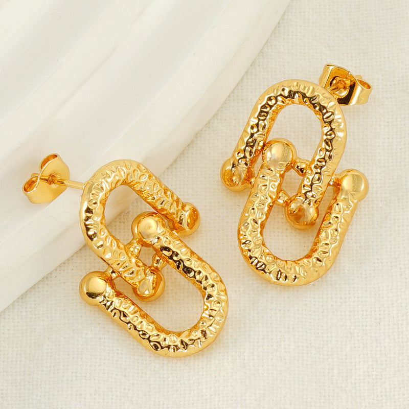 Women's Trend Stainless Steel Geometric Buckle Gold Earrings