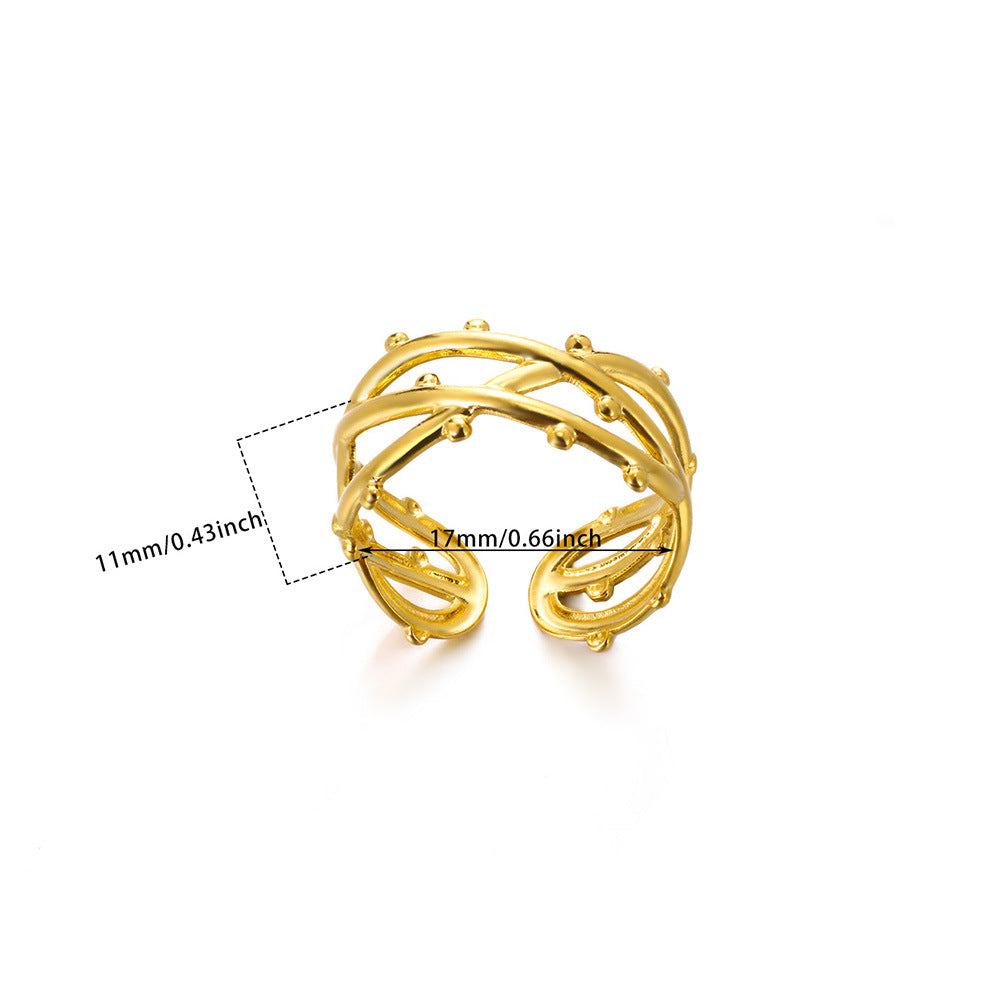 Gold-plated Geometric Female Hollow Carved Texture Rings