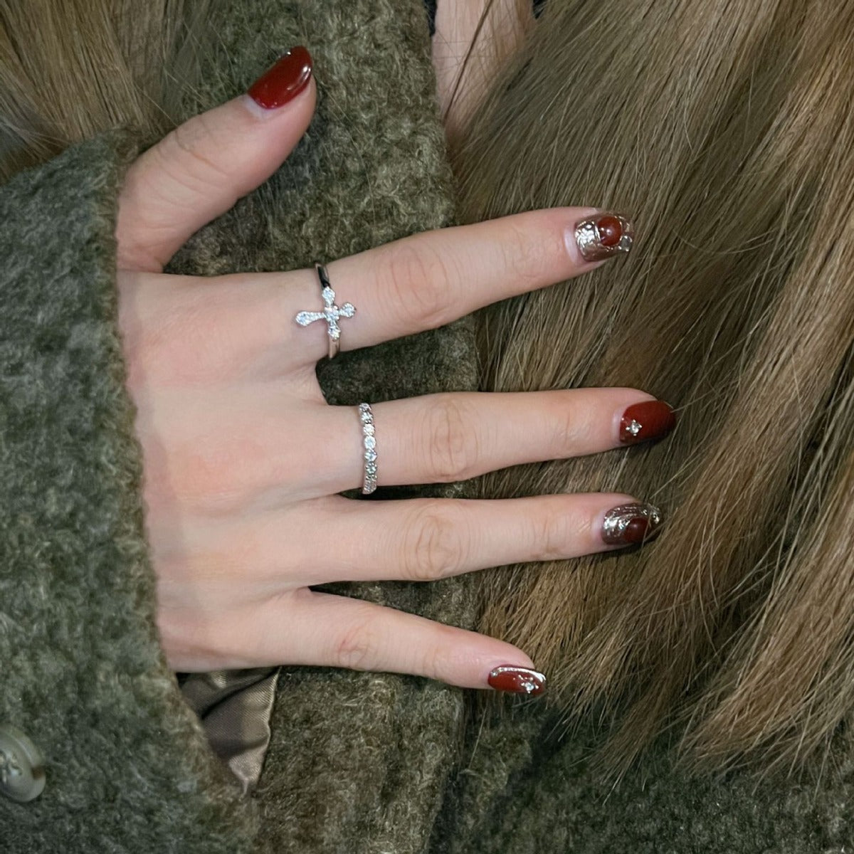 Show Thin Hands Cross Twin Sier Cold Style Rings