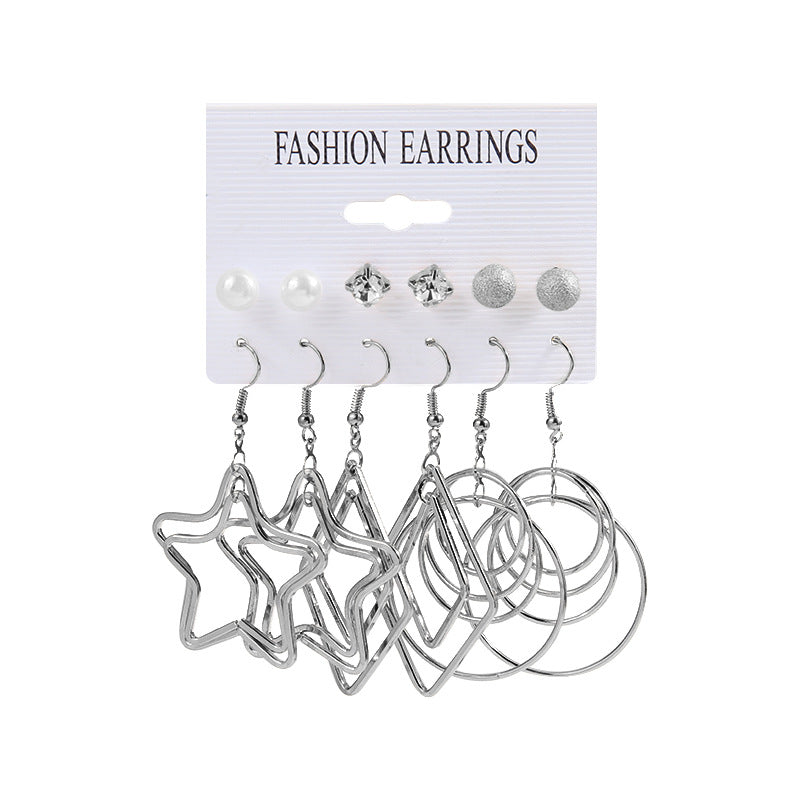Personalized Trendy Five-pointed Star Circle Metal Alloy Style Pearl Earrings