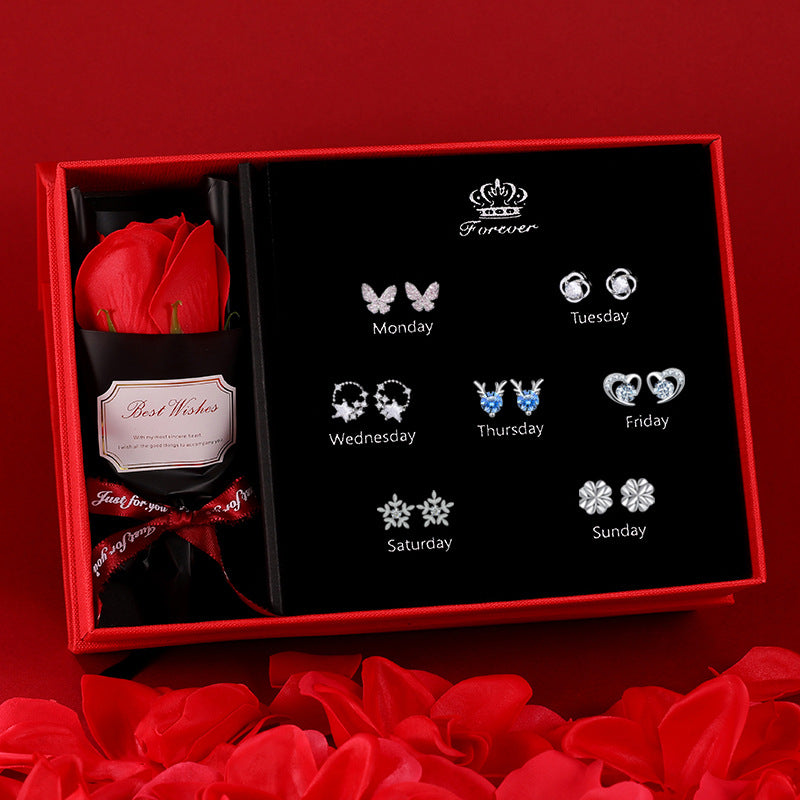 Needle Week Suit Micro Inlaid Zircon Fashion Valentine's Earrings