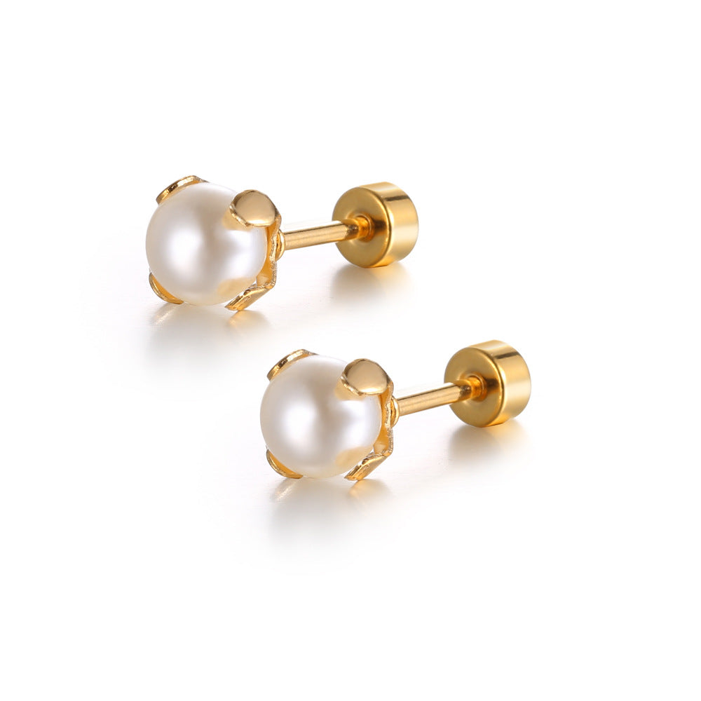 Titanium Steel Ear Mini Small Pearl Earrings
