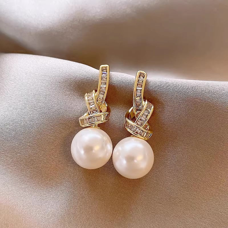 Needle Zircon Flower Pearl Tassel Retro Earrings