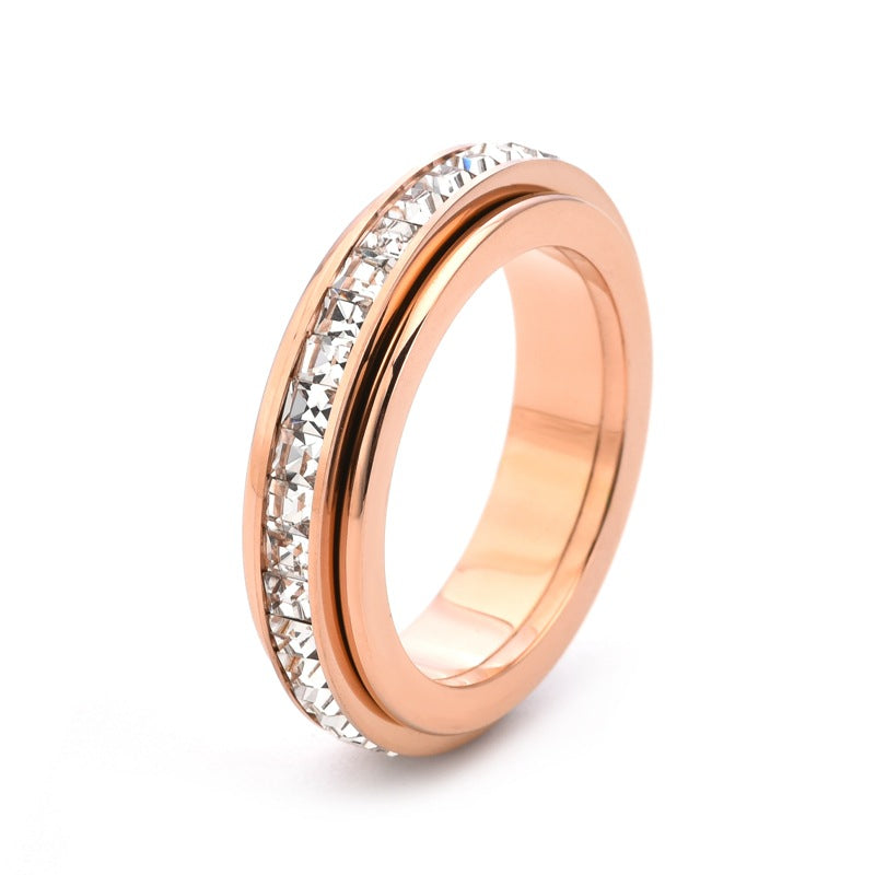 Row Square Diamond Rotatable Double Circle Good Luck Rings