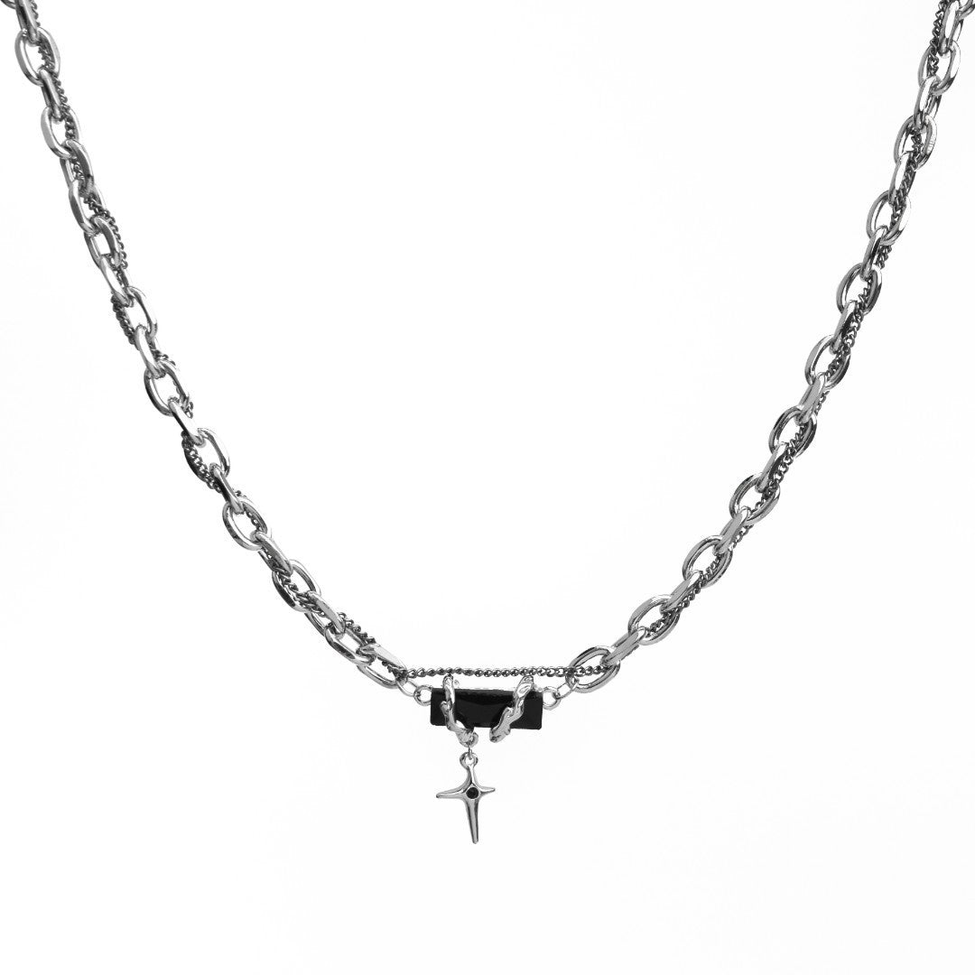 Women's & Men's Niche Winding Black Onyx Cross Stitching Titanium Steel Necklaces
