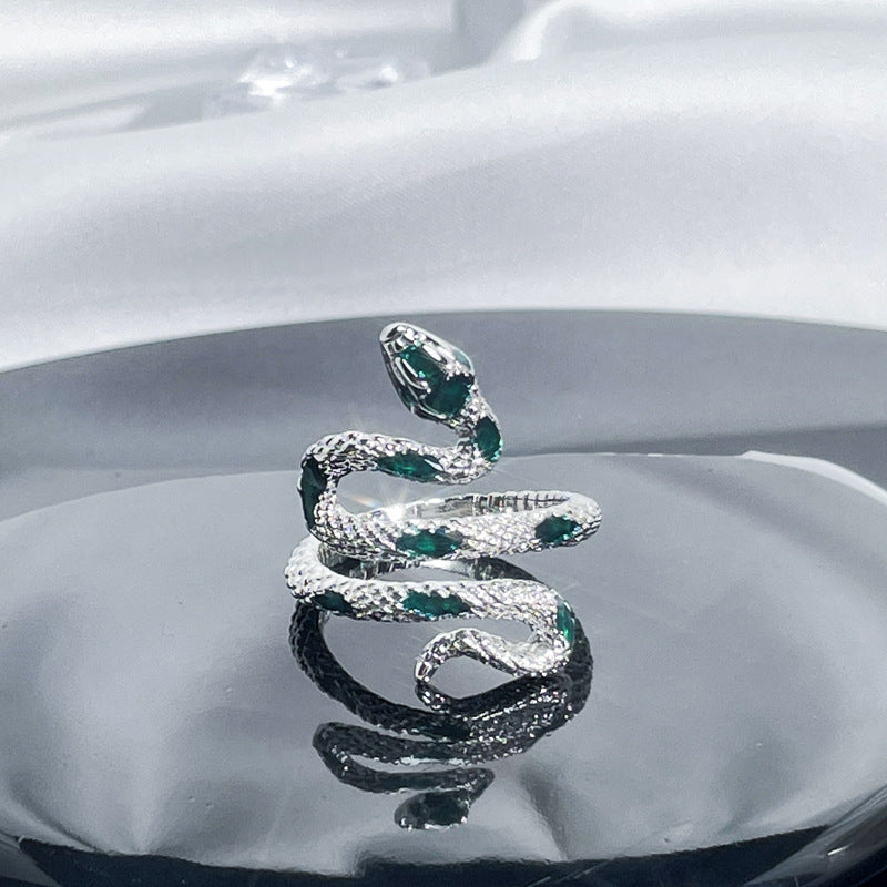 Women's Retro Green Zircon Drip Glazed Temperamental Cold Rings