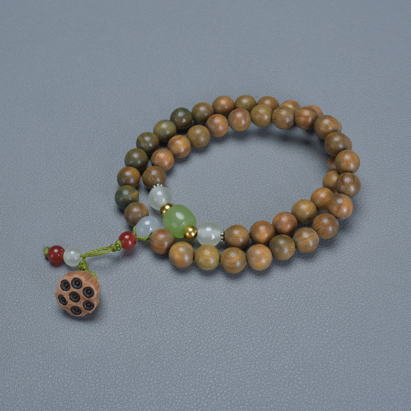 Green Sandalwood Beads Bodhi Root Carved Lotus Bracelets