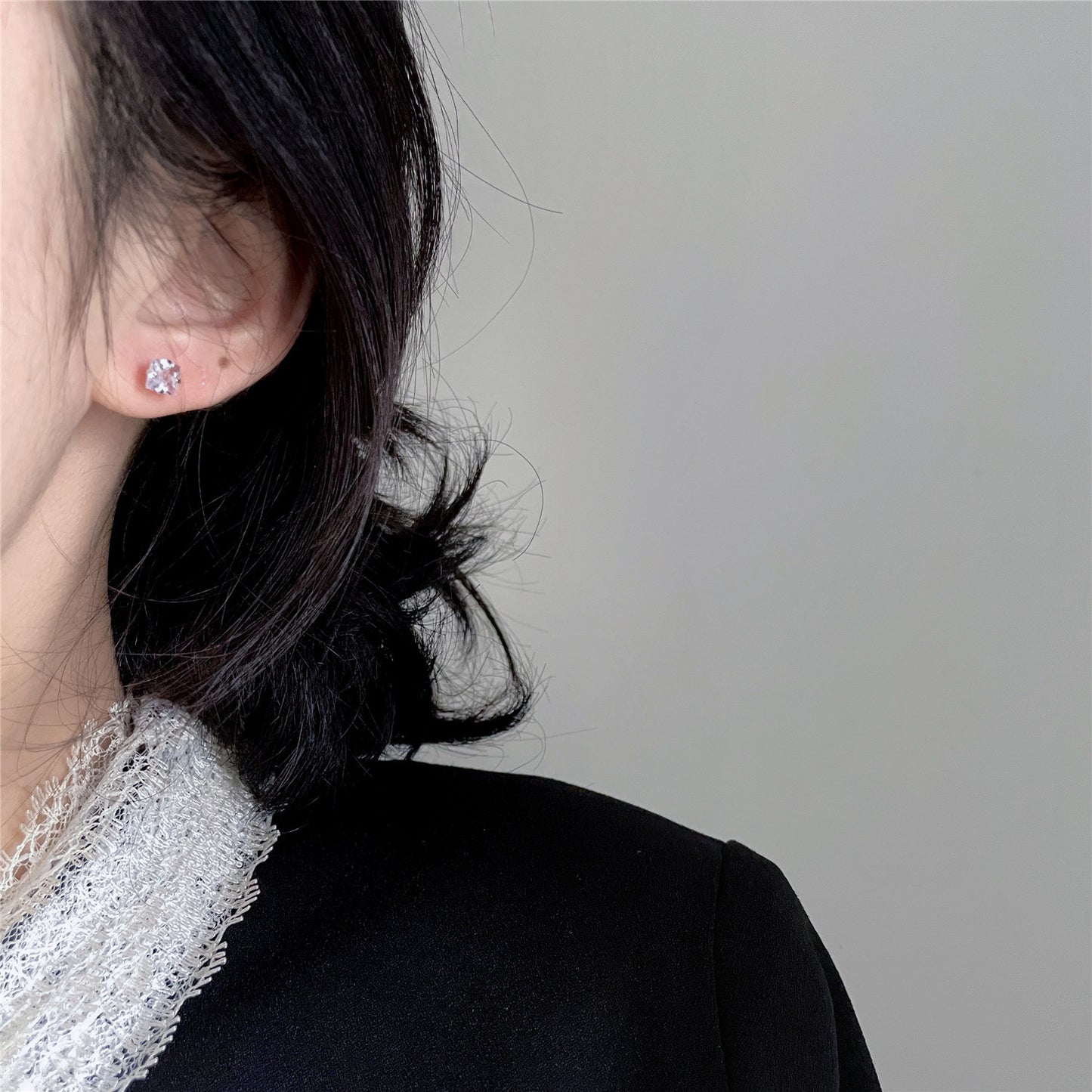 Women's & Men's Sier Small Ear Versatile Rhinestone Simple Earrings