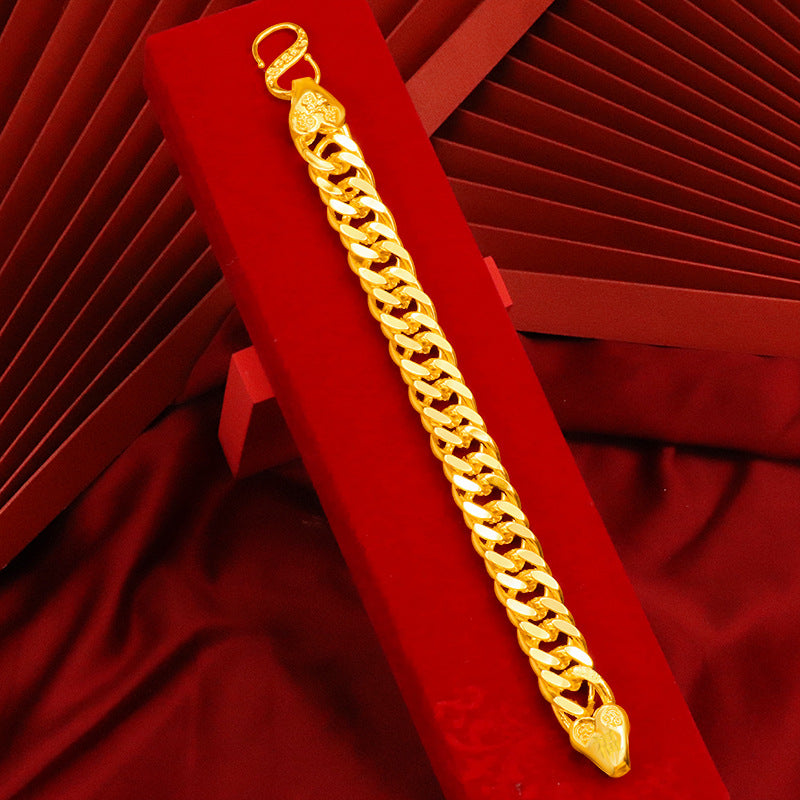 Men's Alluvial Gold Fu Character Pure Copper Gold-plated Simulation Bracelets