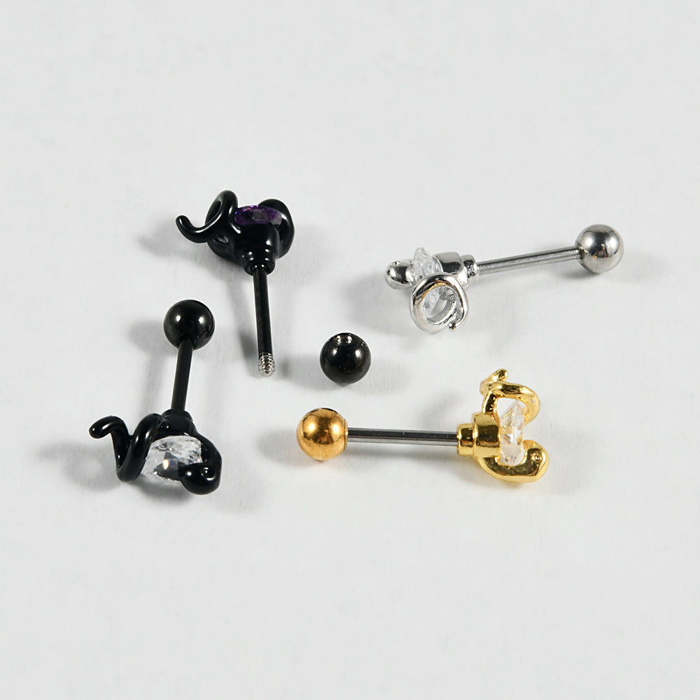 Coiled Heart Straight Rod Bone Male Earrings