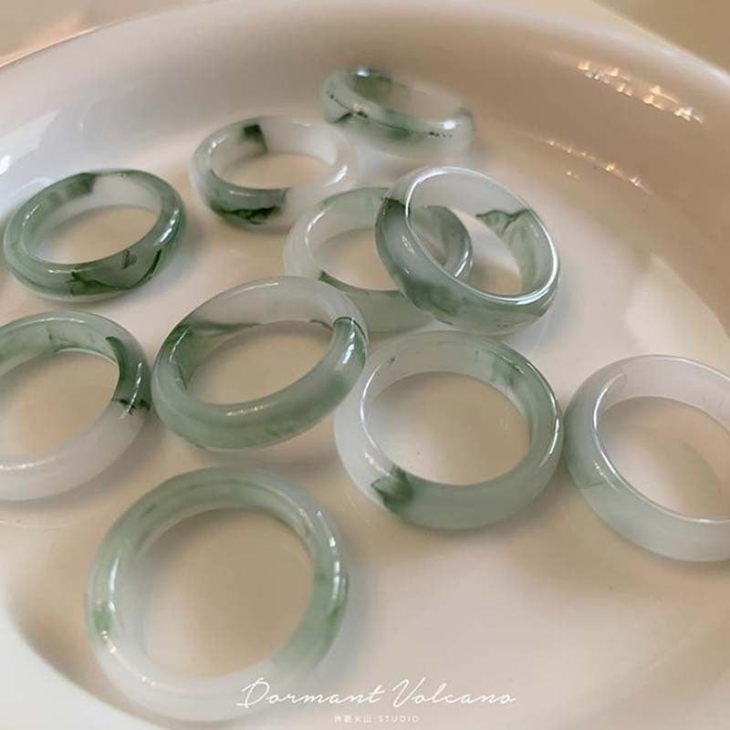 After Ink Painting Floating Flowers Imitation Jade Rings