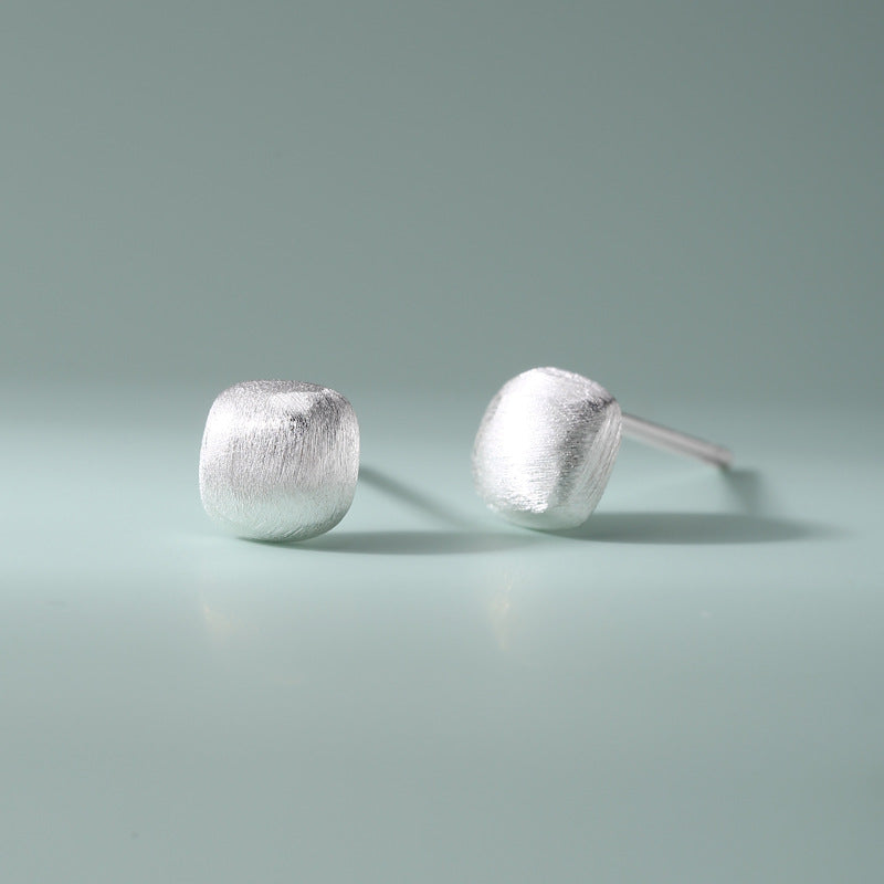 Women's Sier Frosted Brushed Ball Square For Korean Earrings