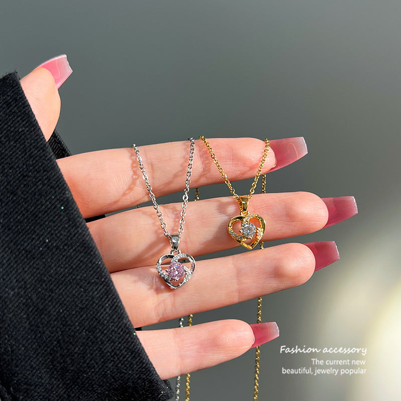 Women's Love Heart Temperament Micro Rhinestone Exquisite Necklaces