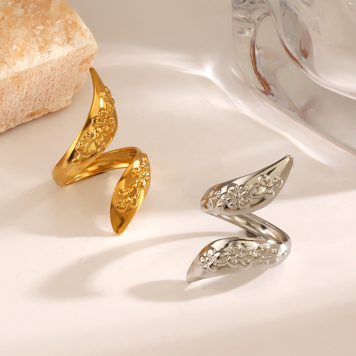 Fashion Popular Stainless Steel Simple Flower Rings