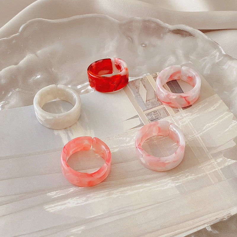 Women's Candy Color Resin Marble Texture Open Rings