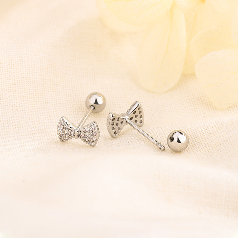 Bow Female Screw Tightening Buckle Ear Earrings