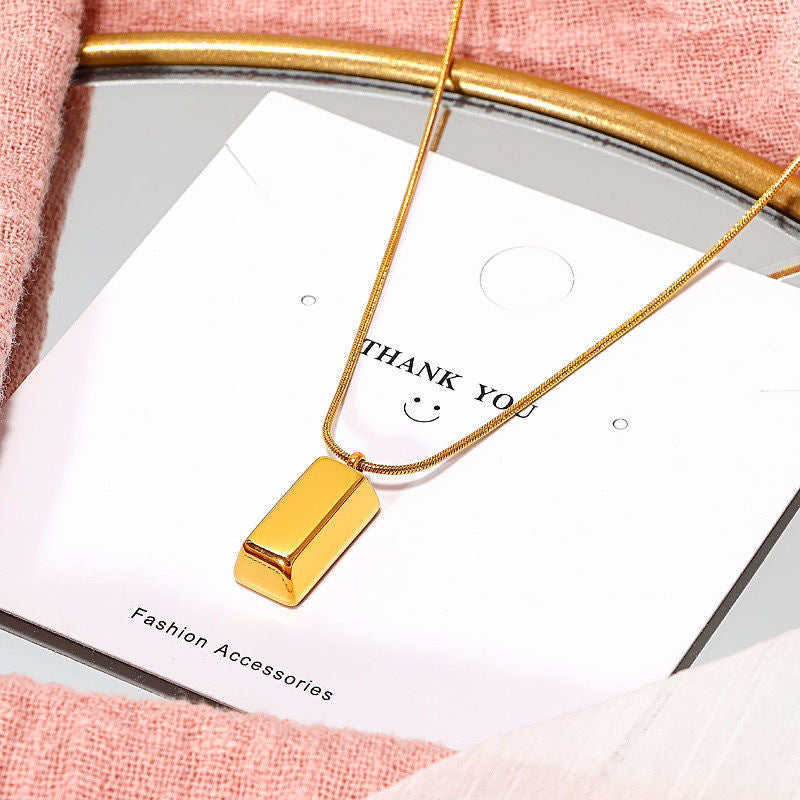 Women's Gold Brick Sier Bar Solid Gift Life Necklaces