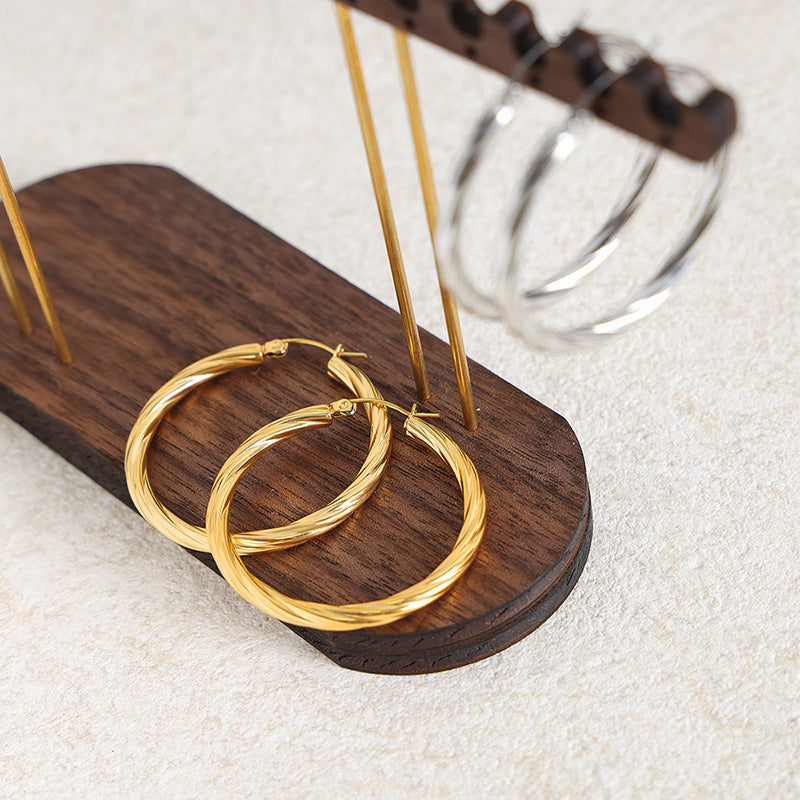 Women's Stainless Steel Exaggerating Circle Twist Plated Earrings