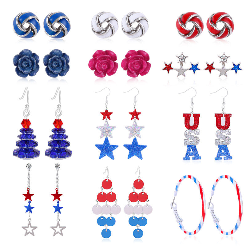 Alloy Dripping Oil Stars Stripes National Rings