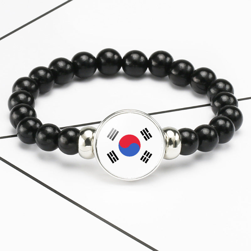Flag Pattern Time Stone Black Elastic String Beads Bracelets