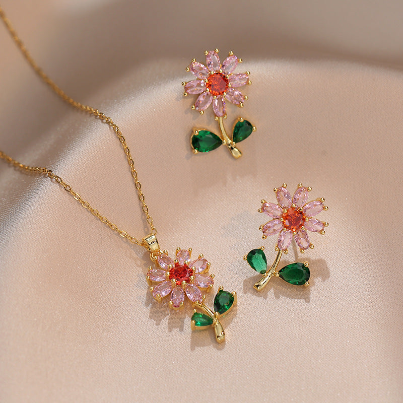 Women's Zircon Flower Special Interest Light Luxury Design Elegant Outfit Necklaces